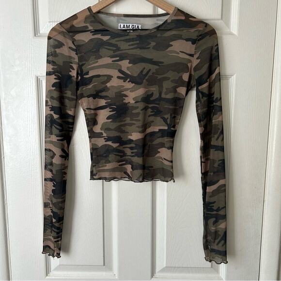 I Am Gia Suki Camo Mesh Top size small - Picture 2 of 6